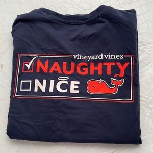 Vineyard Vines Merry Christmas Naughty or Nice navy long sleeve whale t-shirt